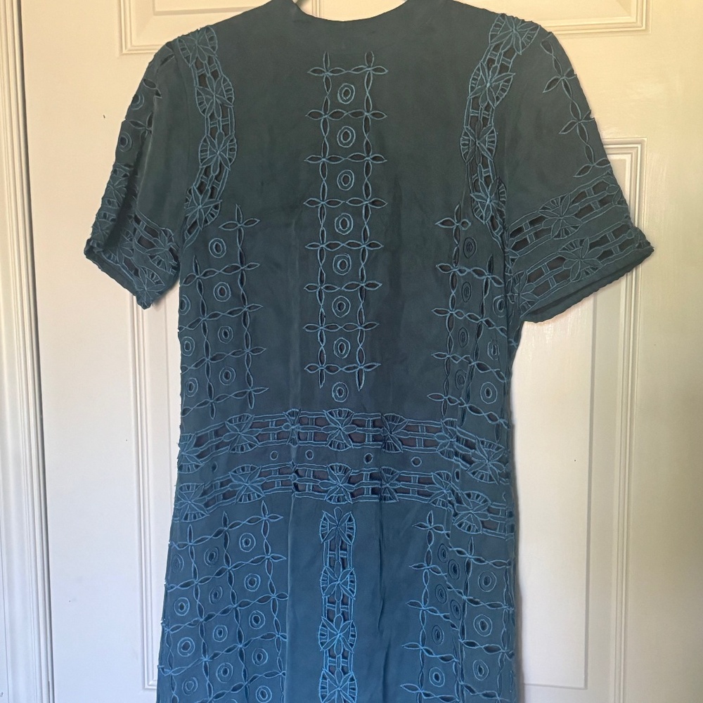 NWT Anthropologie Kas New York Embroidered Dress Dark Turquoise Green